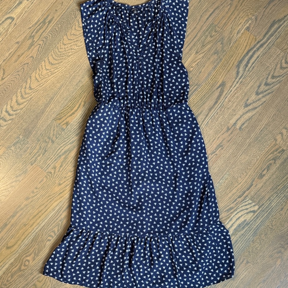 J. Crew Navy Blue Midi Dress with white dragonflies